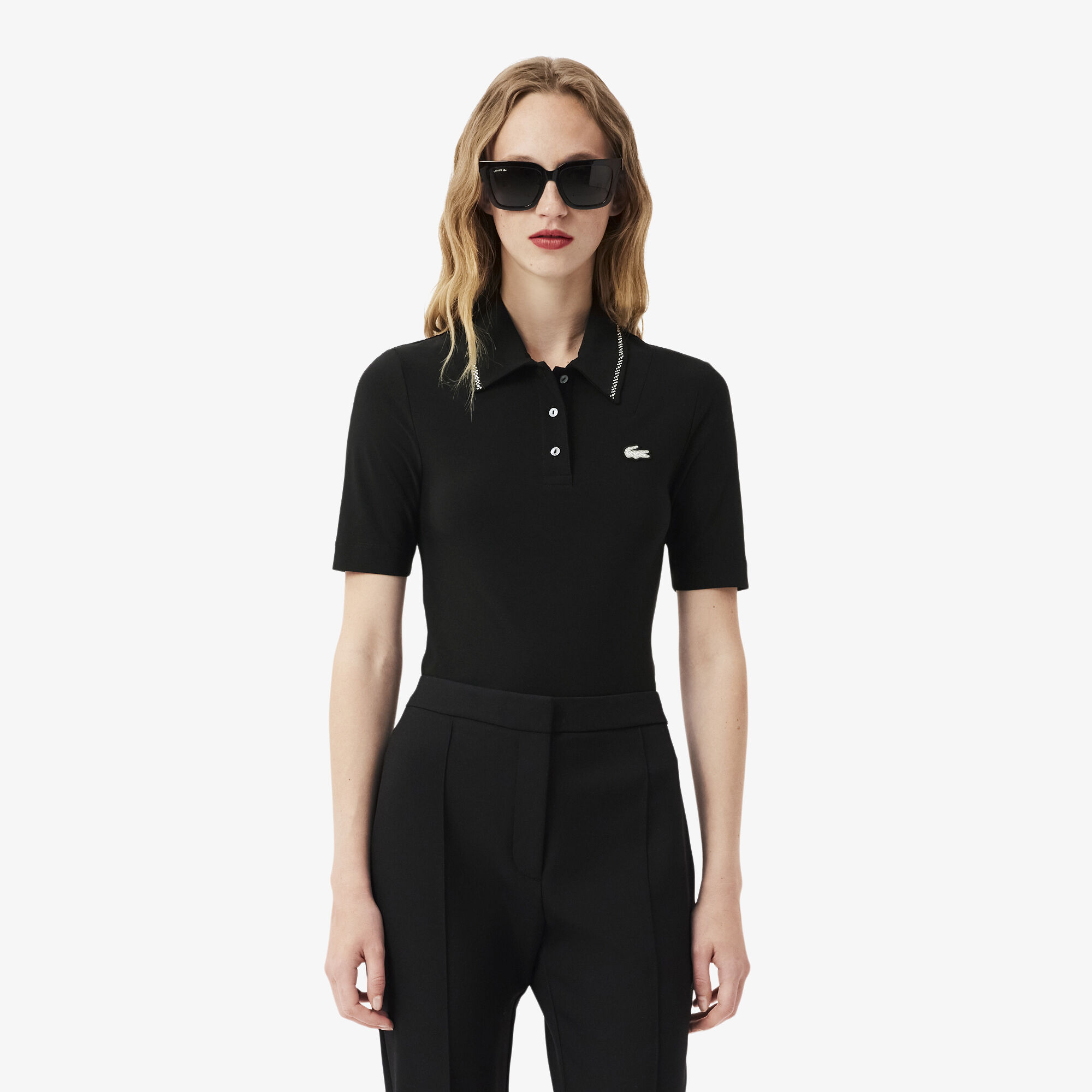 L.12.D Slim Fit Diamante Pop Polo Shirt, Black | LACOSTE EG