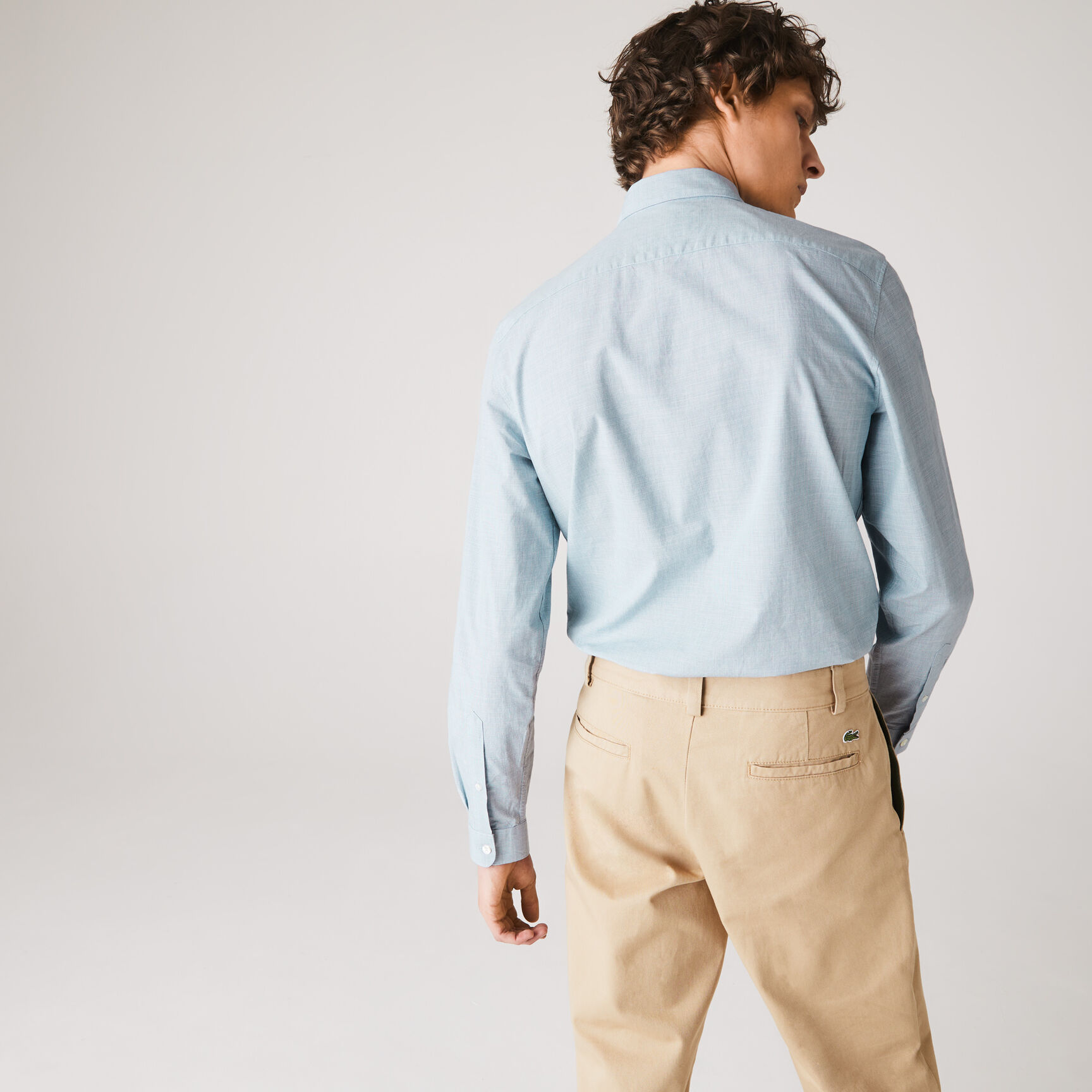 قميص قطن مع نقشة هاوندستوث صغيرة بقصة ضيقة للرجال قميص قطن مع نقشة هاوندستوث صغيرة بقصة ضيقة للرجال