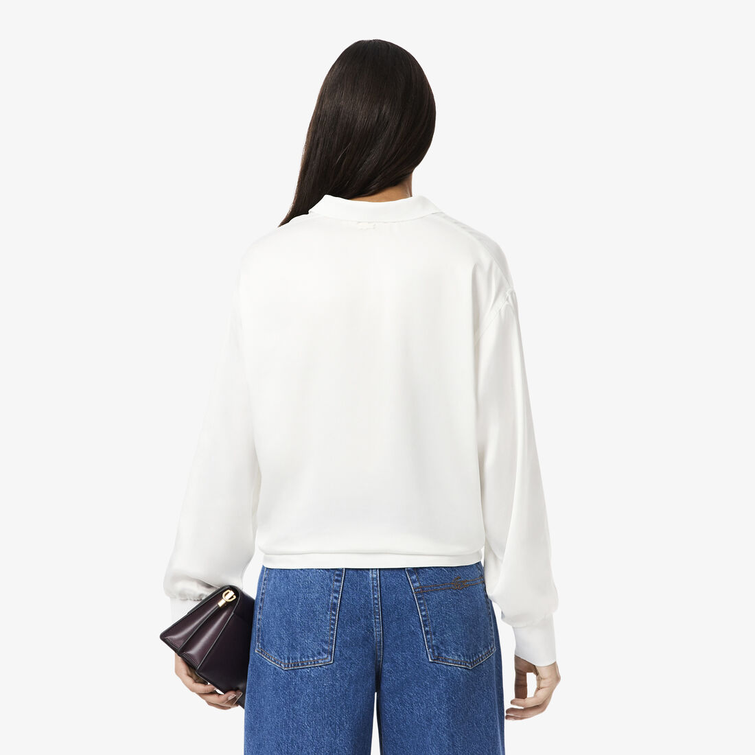 Long Sleeved Oversized Satin Polo Shirt Long Sleeved Oversized Satin Polo Shirt