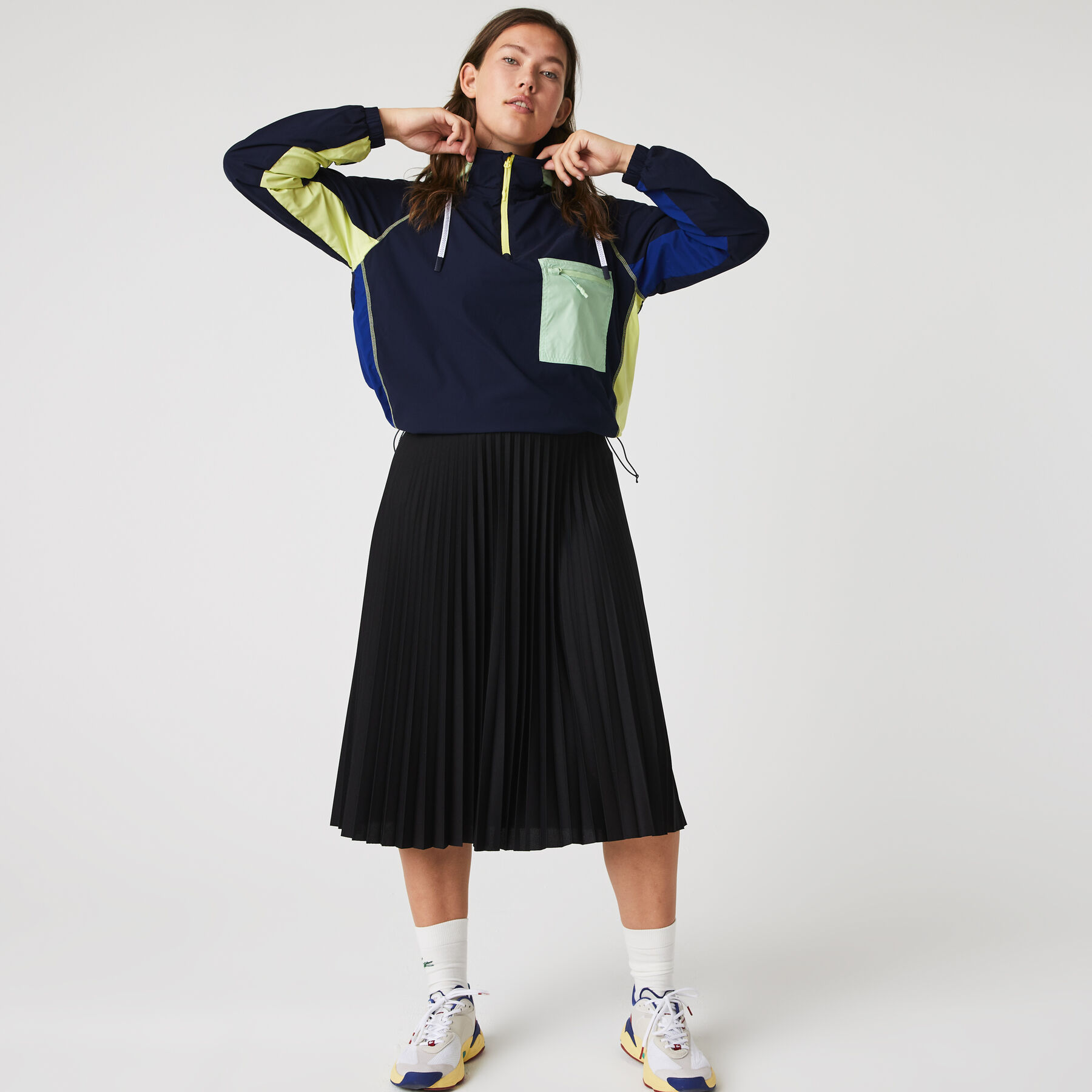 Elastic Waist Fluid Pleated Skirt lacoste elastic waist fluid pleated skirt