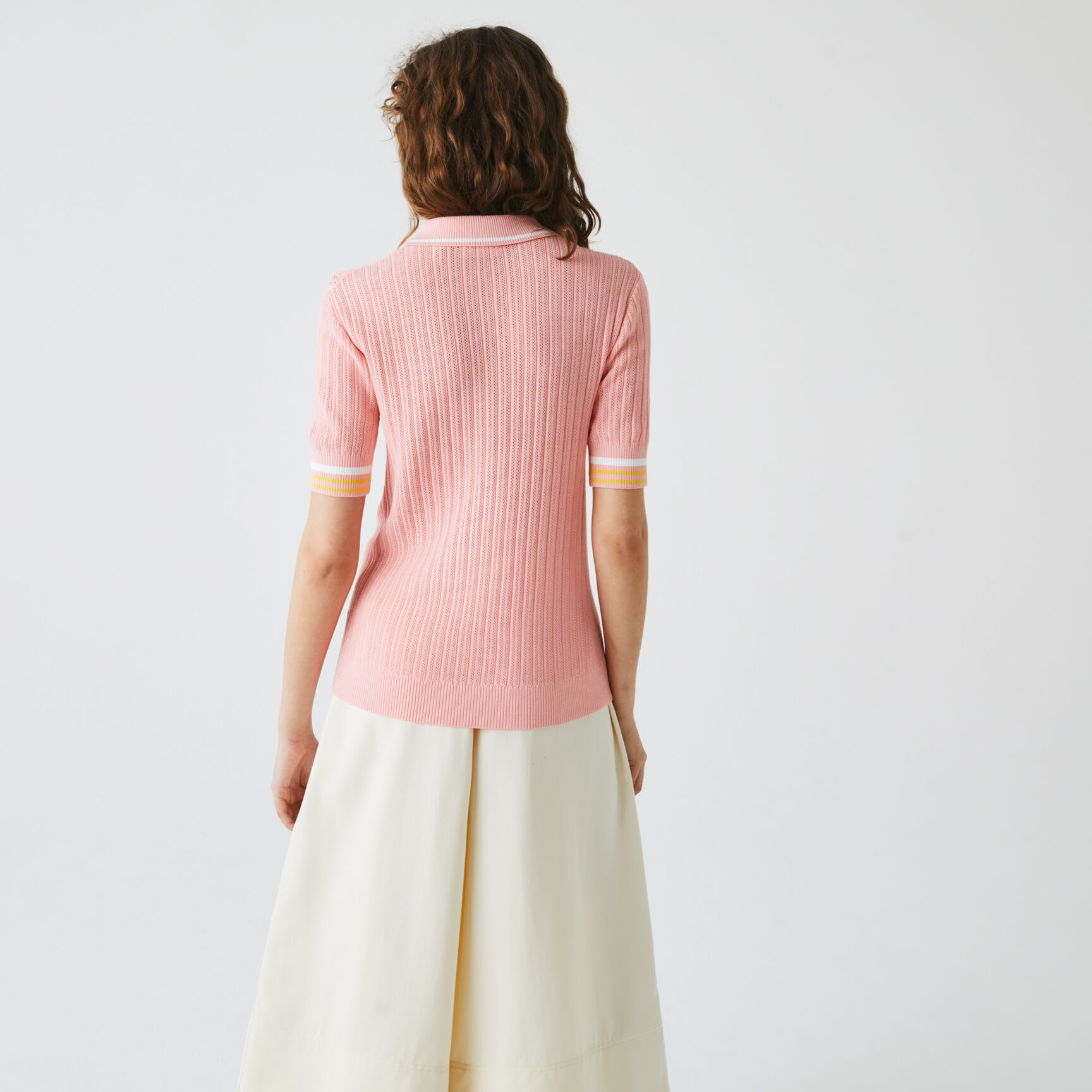 Women’s Lacoste Slim Fit Striped Sleeve Knit Polo Shirt Women’s Lacoste Slim Fit Striped Sleeve Knit Polo Shirt