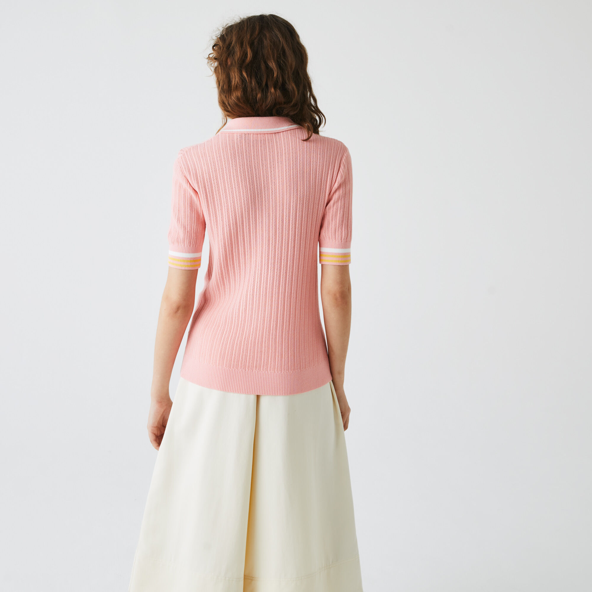 Women’s Lacoste Slim Fit Striped Sleeve Knit Polo Shirt Women’s Lacoste Slim Fit Striped Sleeve Knit Polo Shirt