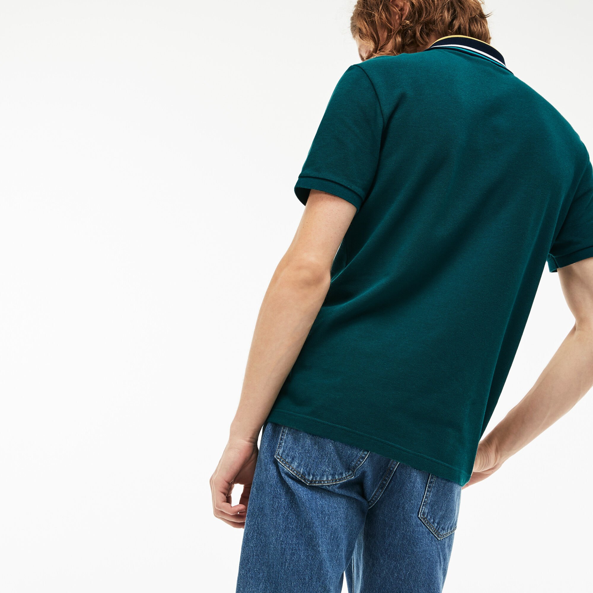 Men's Lacoste Slim Fit Striped Contrast Collar Petit Piqué Polo Shirt