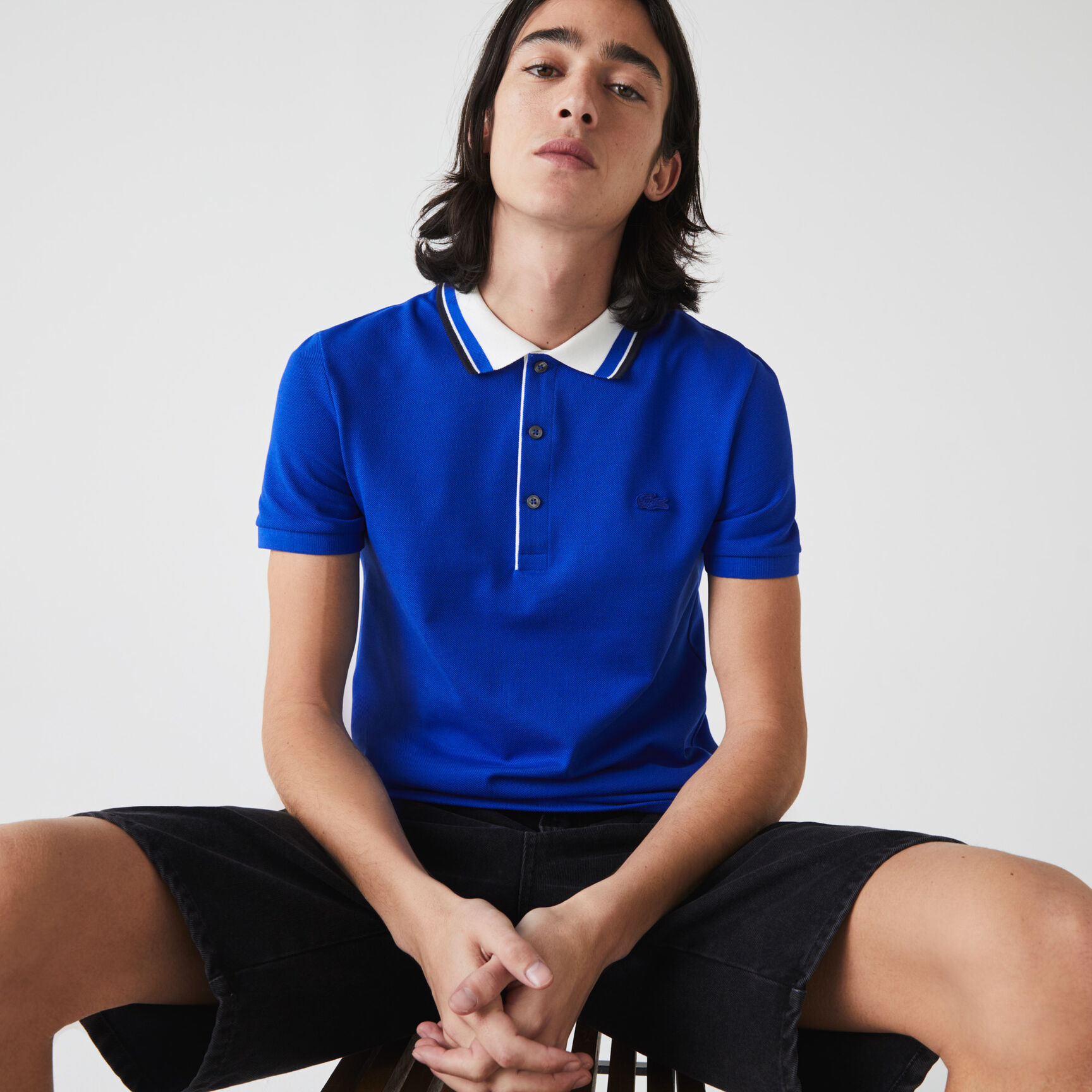 Men’s Lacoste Slim Fit Striped Collar Cotton Piqué Polo Men’s Lacoste Slim Fit Striped Collar Cotton Piqué Polo