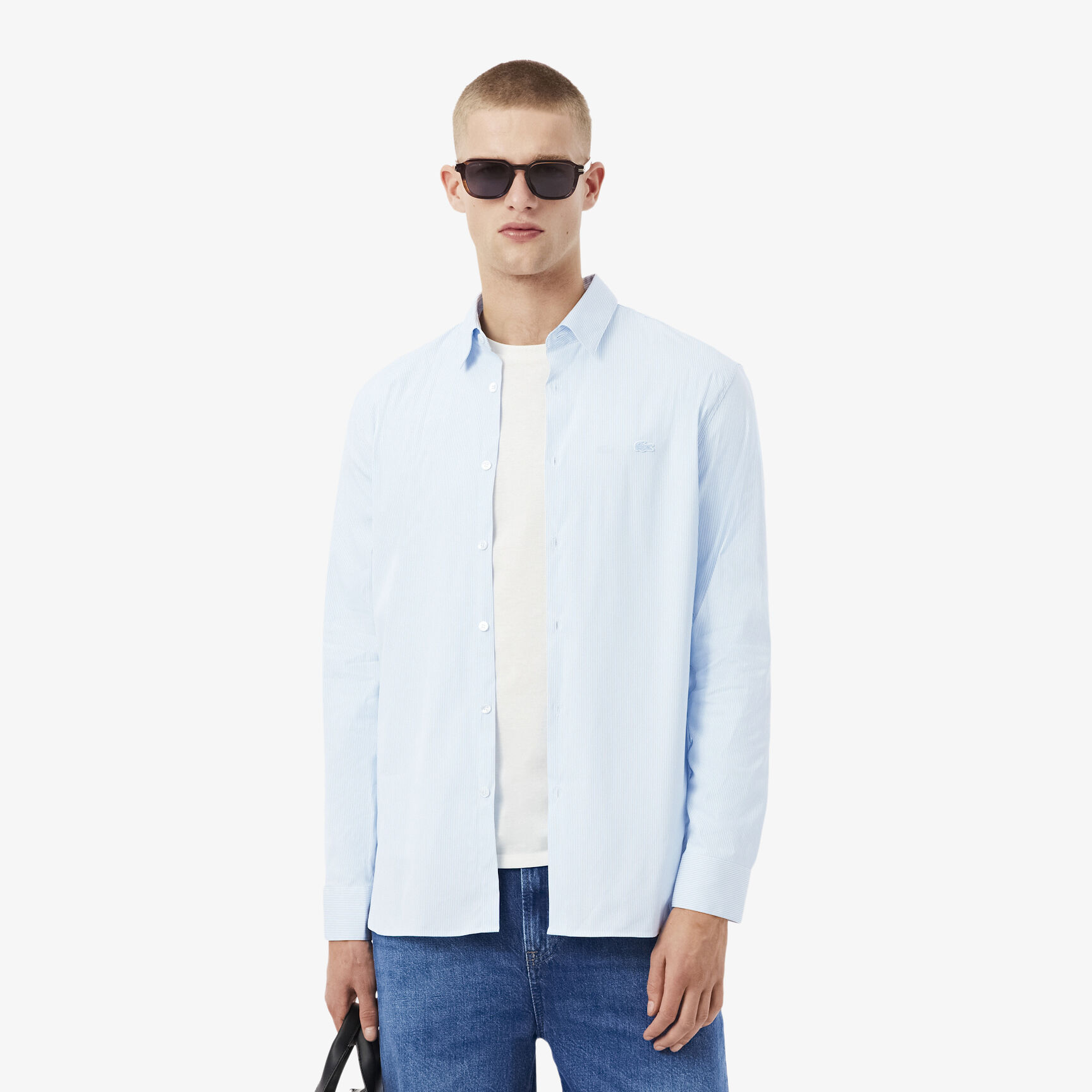 قميص بوبلين مطاطي مخطط بقصة ضيقة قميص بوبلين مطاطي مخطط بقصة ضيقة