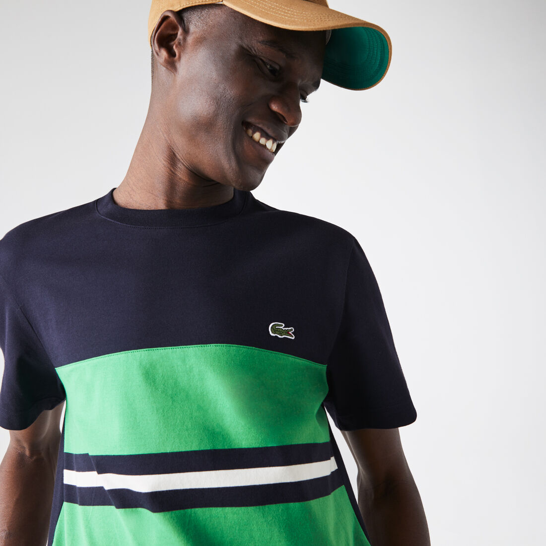 Men’s Crew Neck Colorblock Striped Cotton T-shirt