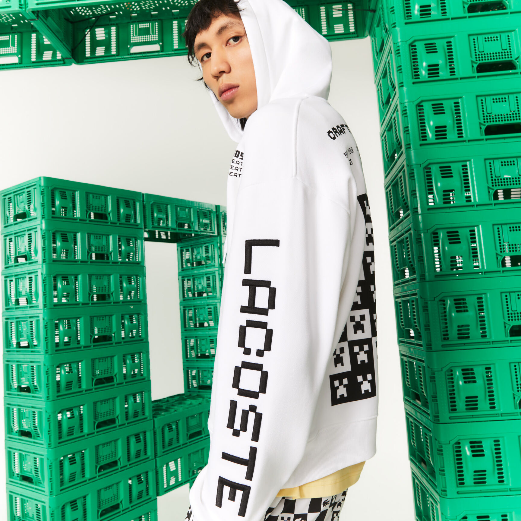 Men's Lacoste L!VE x Minecraft Loose Fit Fleece Hoodie Men's Lacoste L!VE x Minecraft Loose Fit Fleece Hoodie