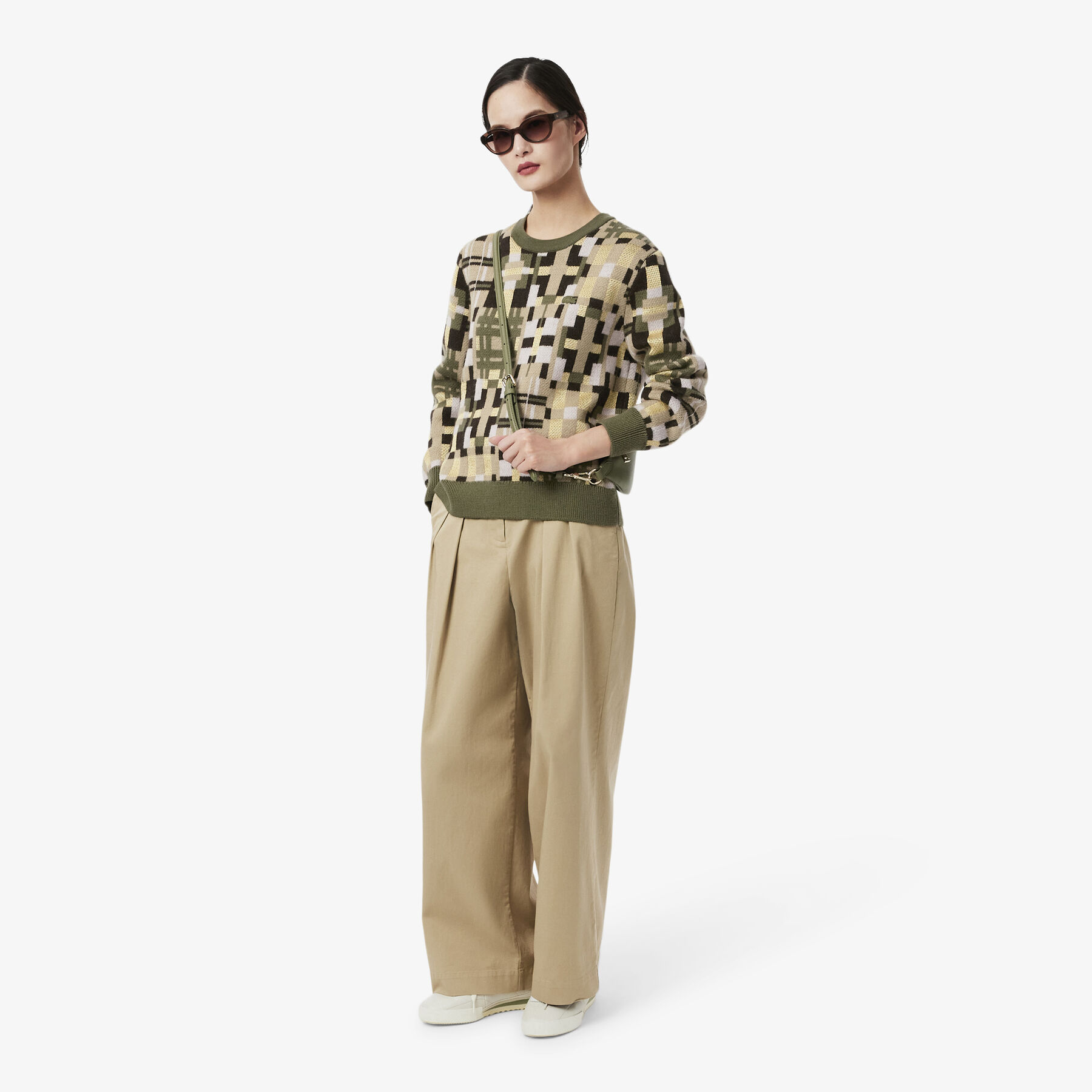 lacoste crew neck wool jacquard graphic sweater