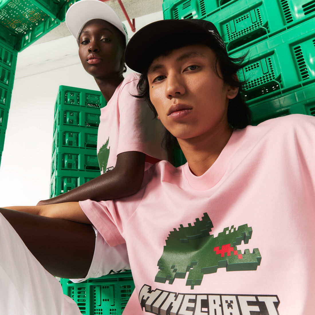تيشيرت مطبوع قطن عضوي للجنسين مجموعة Lacoste x Minecraft