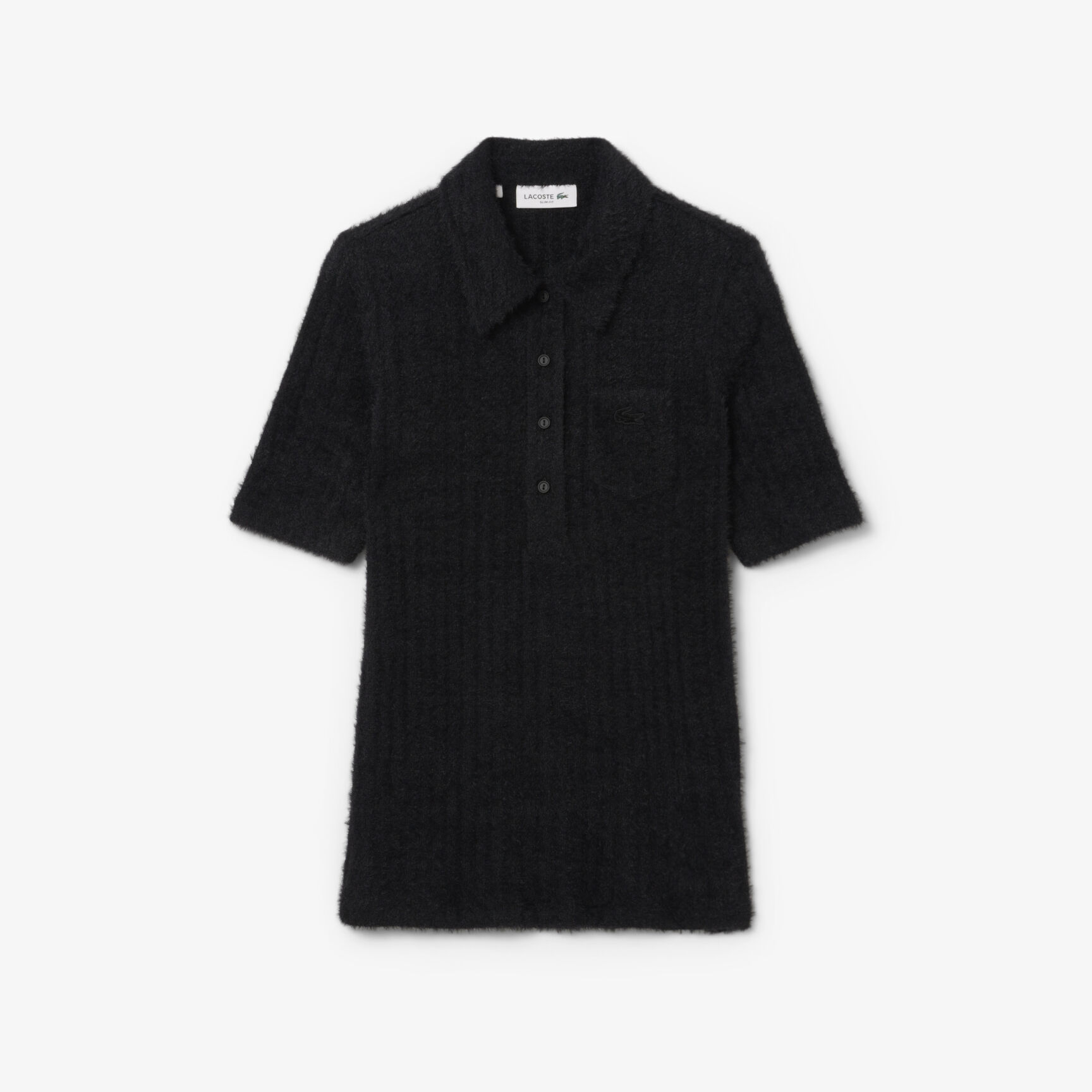 Slim Fit Fuzzy Rib Knit Polo Shirt