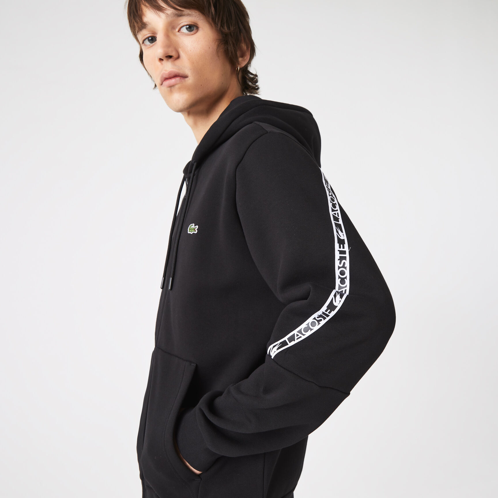 Men's Lacoste Printed Bands Hooded Zip Sweatshirt