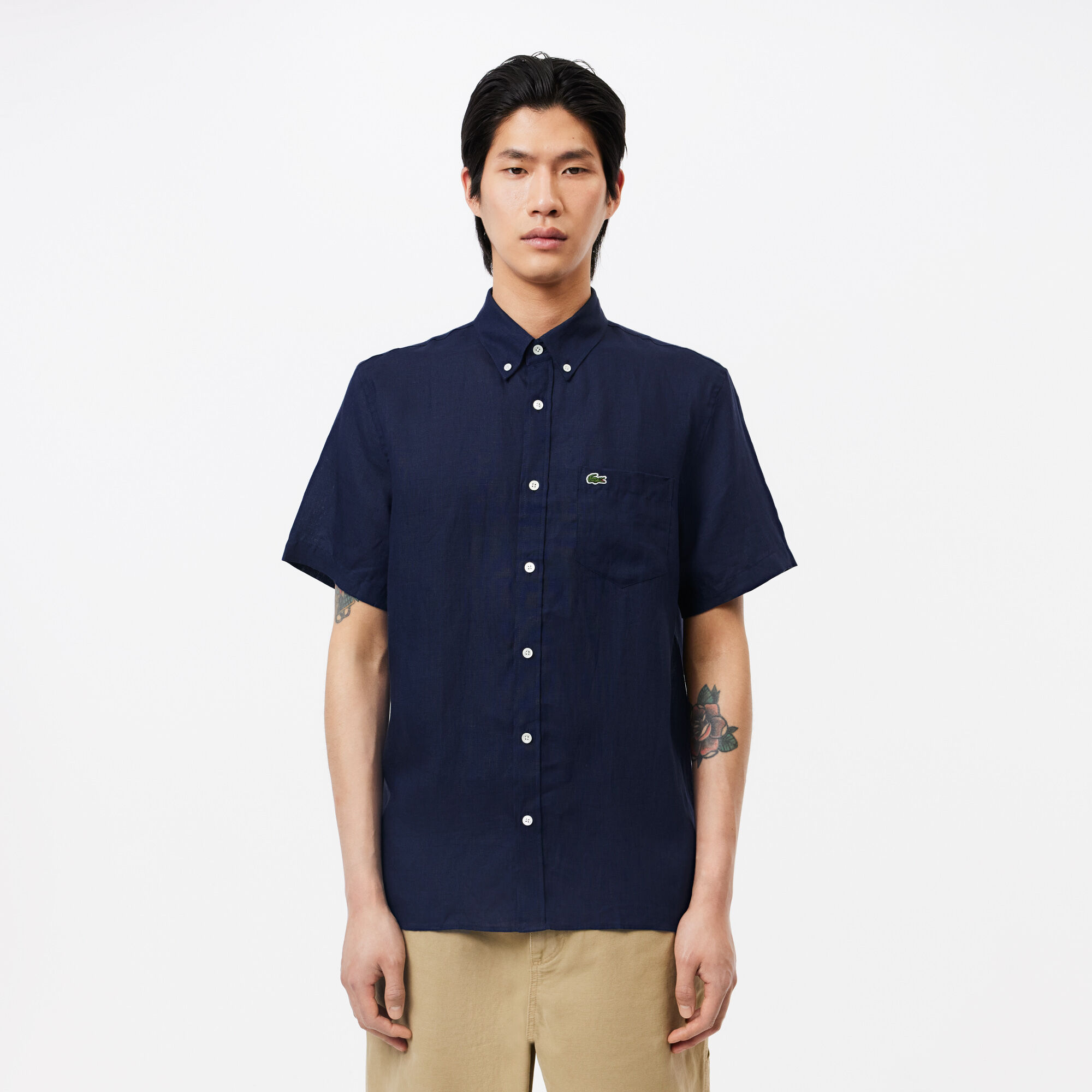 Lacoste men's linen pocket shirt cheap
