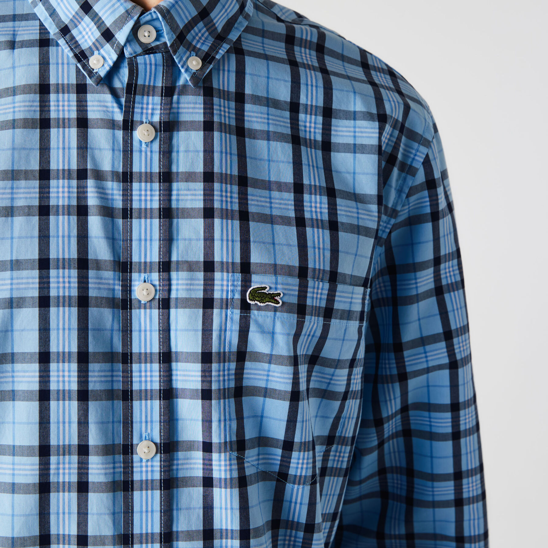 lacoste men s regular fit check cotton poplin shirt