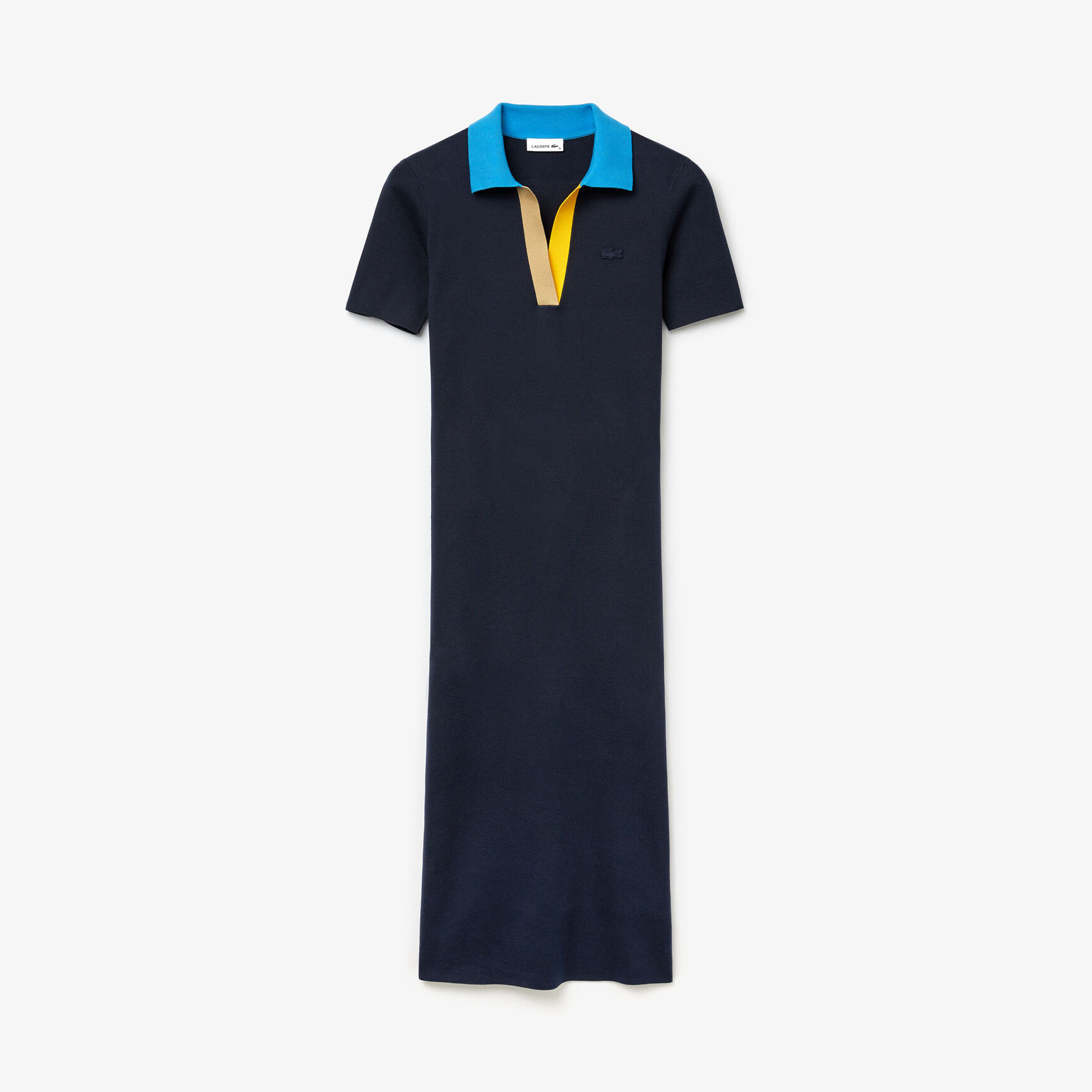 فستان طويل بشكل قميص من القطن المحبوك ثنائي اللون بياقة بولو للنساء