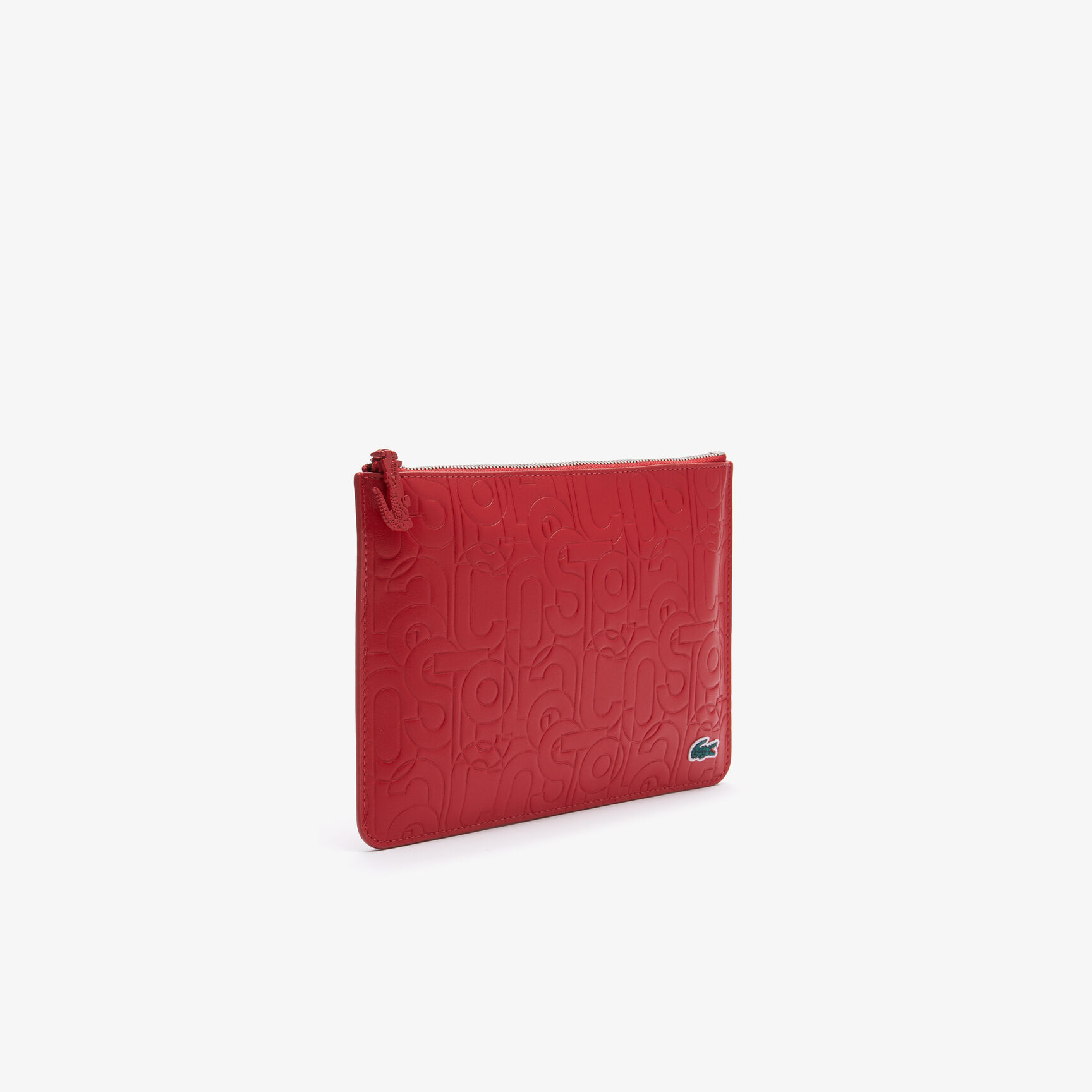 حقيبة كلاتش نسائية كبيرة الحجم من الجلد المنقوش من مجموعة Lacoste