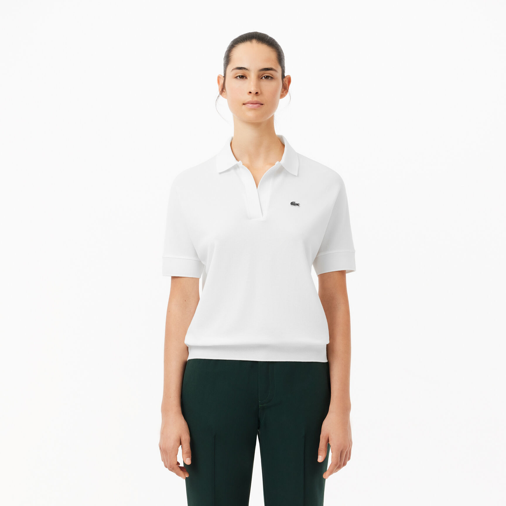 Open Neck Fluid Pique Polo Shirt Open Neck Fluid Pique Polo Shirt