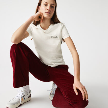 Women’s Crew Neck Embroidered Lettering Cotton T-shirt