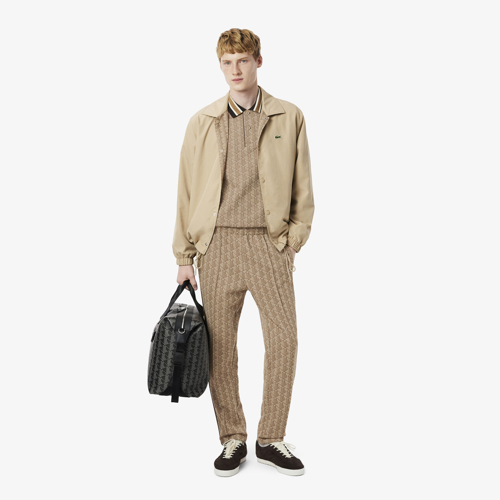 قميص بولو كلاسيكي بقصّة كلاسيكية من قماش الجاكار أحادي اللون