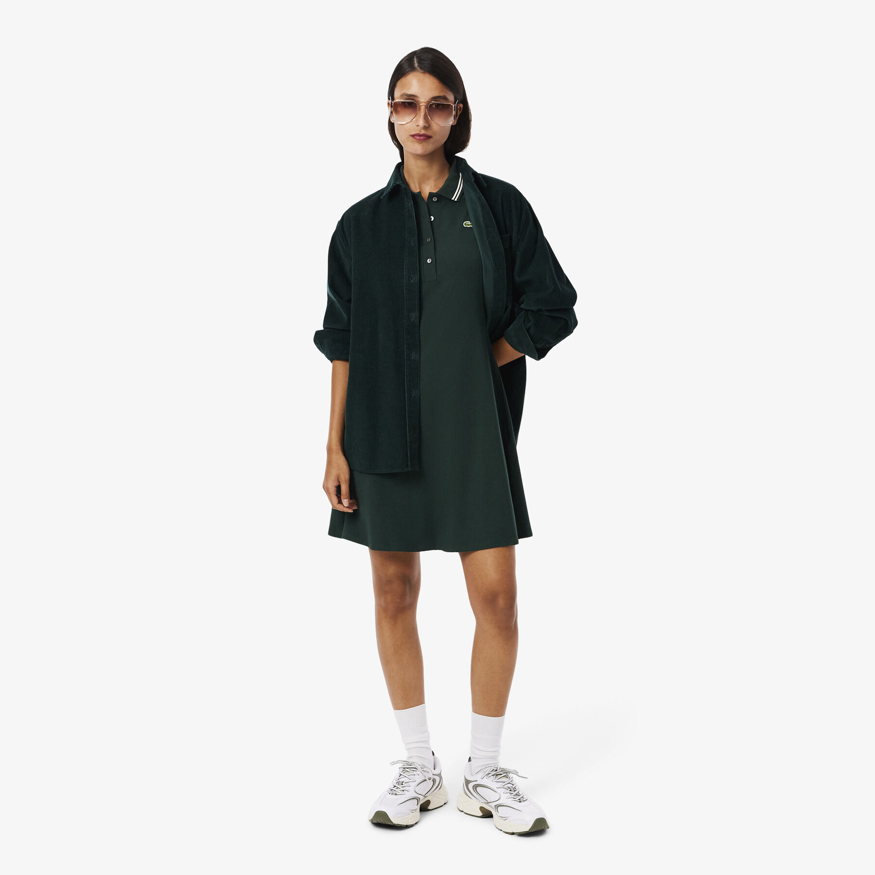 لاكوست فستان بولو مطاطي بياقة واسعة