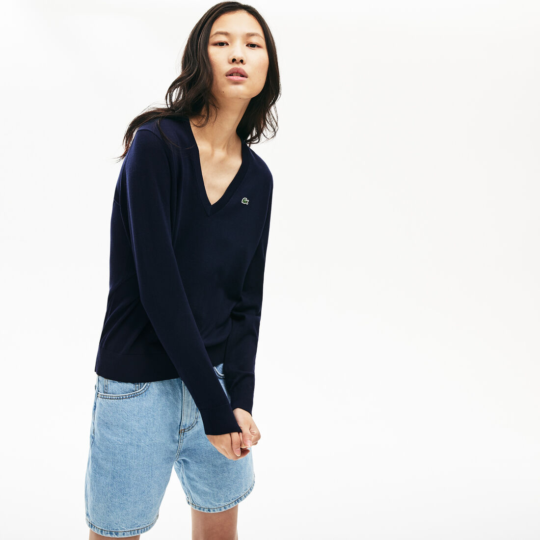 Women's Solid Cotton V-Neck Sweater