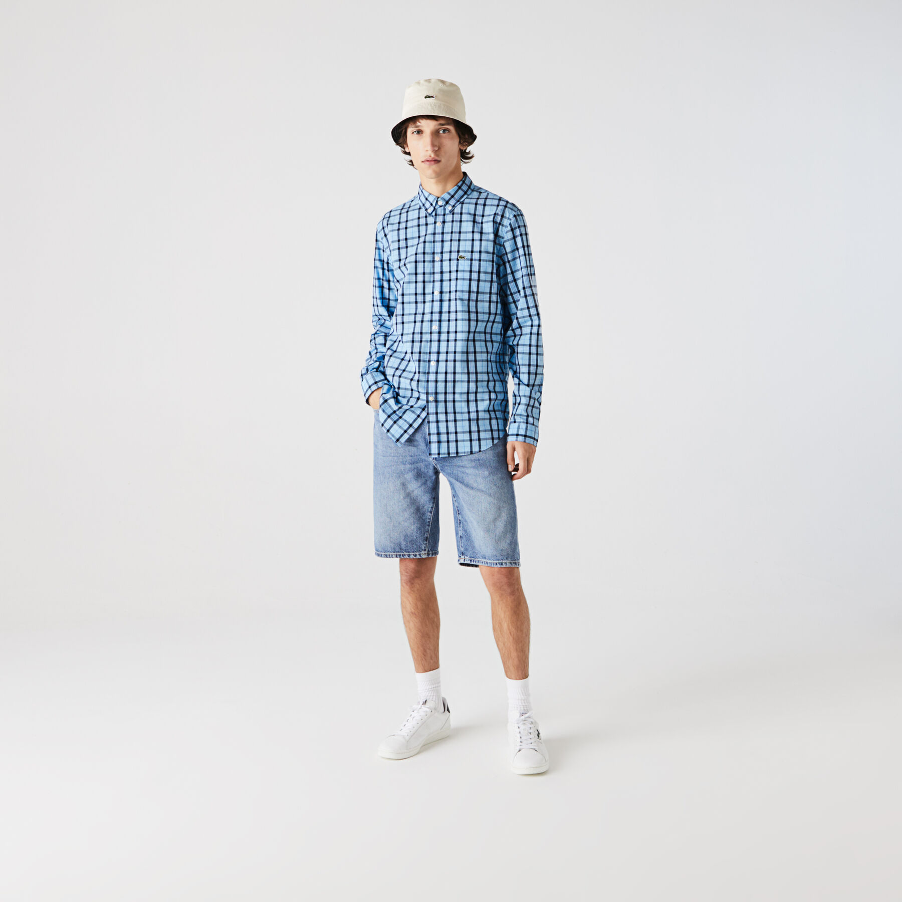 lacoste men s regular fit check cotton poplin shirt