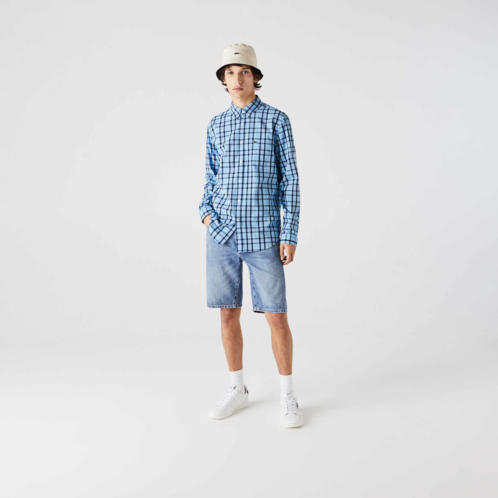 قميص قطن بوبلين كاروهات للرجال قصة عادية قميص قطن بوبلين كاروهات للرجال قصة عادية