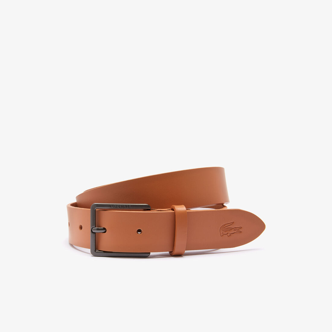 Men's Engraved Lacoste And Embossed Crocodile Leather Tongue Buckle