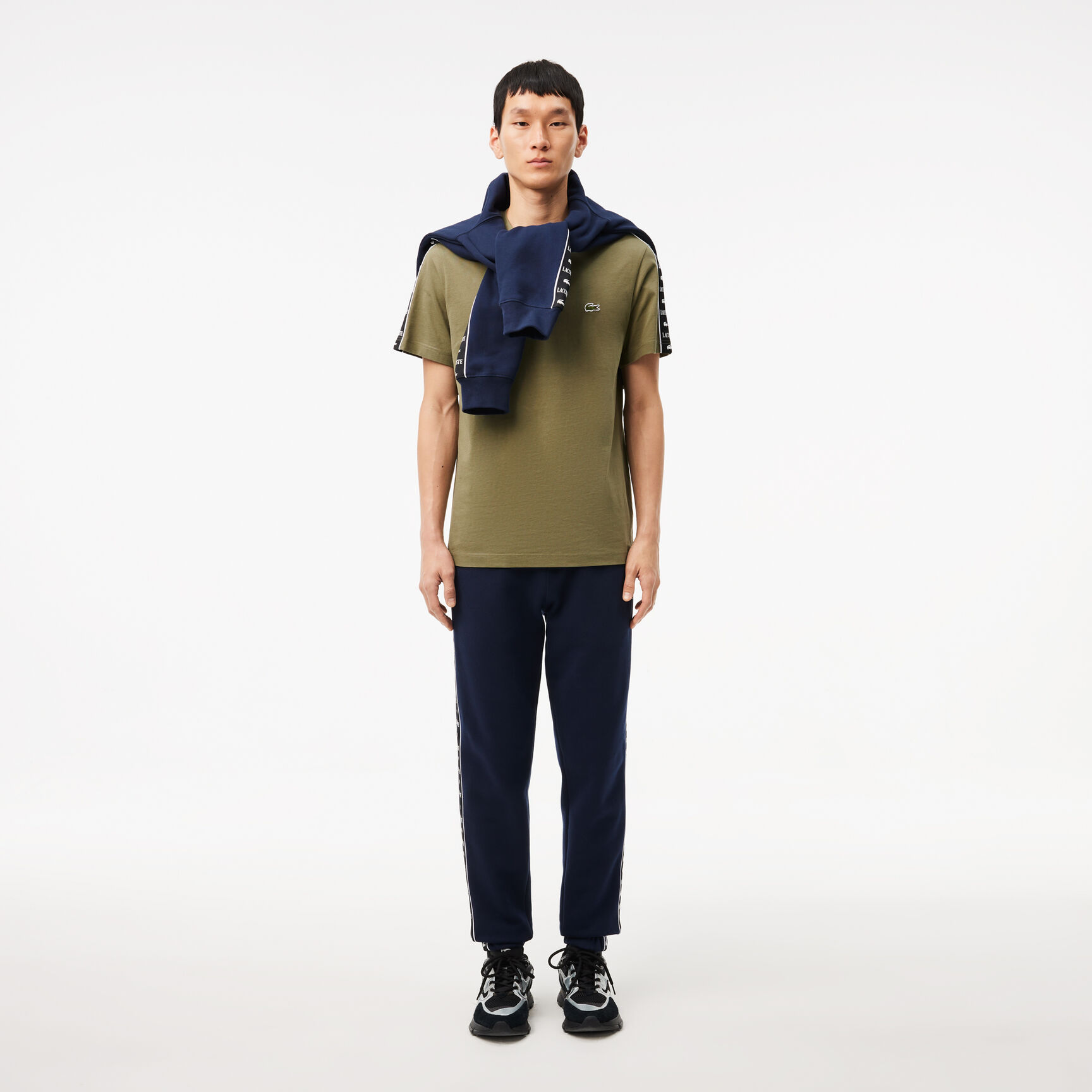 تي شيرت قطن جيرسي مخطط بشعار الماركة