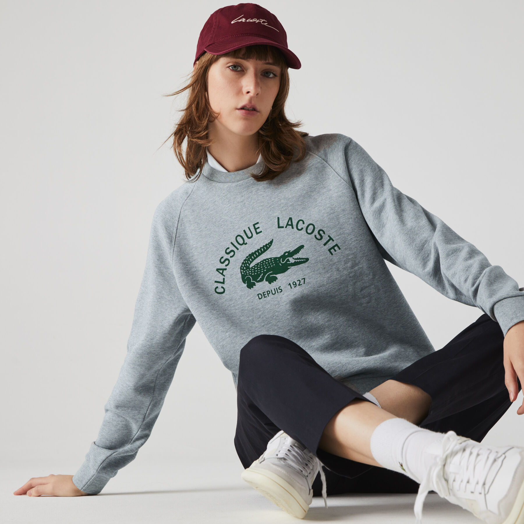 Women’s Crew Neck Vintage Print Lightweight Cotton Fleece Sweatshirt lacoste women s crew neck vintage print lightweight cotton fleece sweatshirt