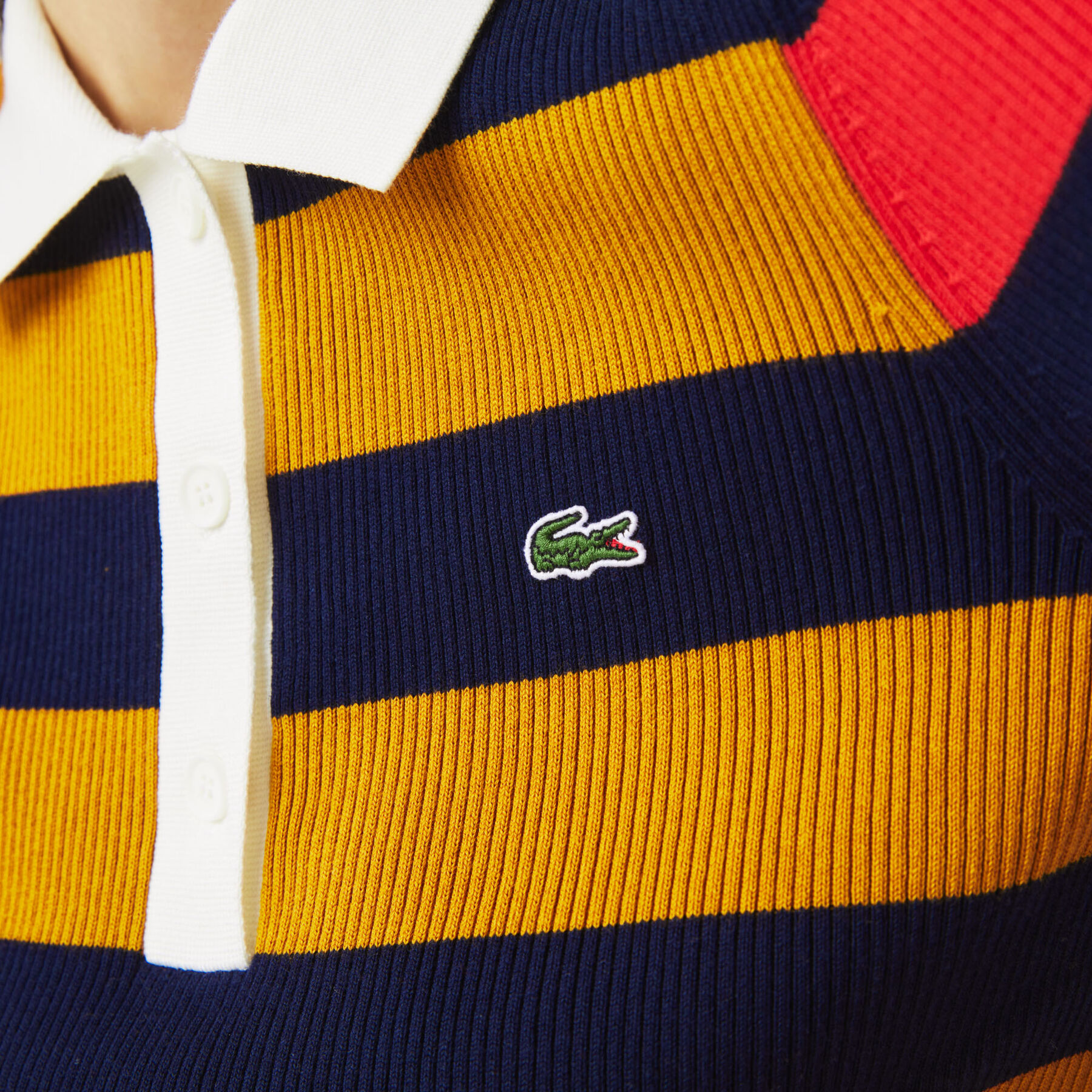 Women’s Fitted Striped Ribbed Mid-Length Polo Dress lacoste women s fitted striped ribbed mid length polo dress