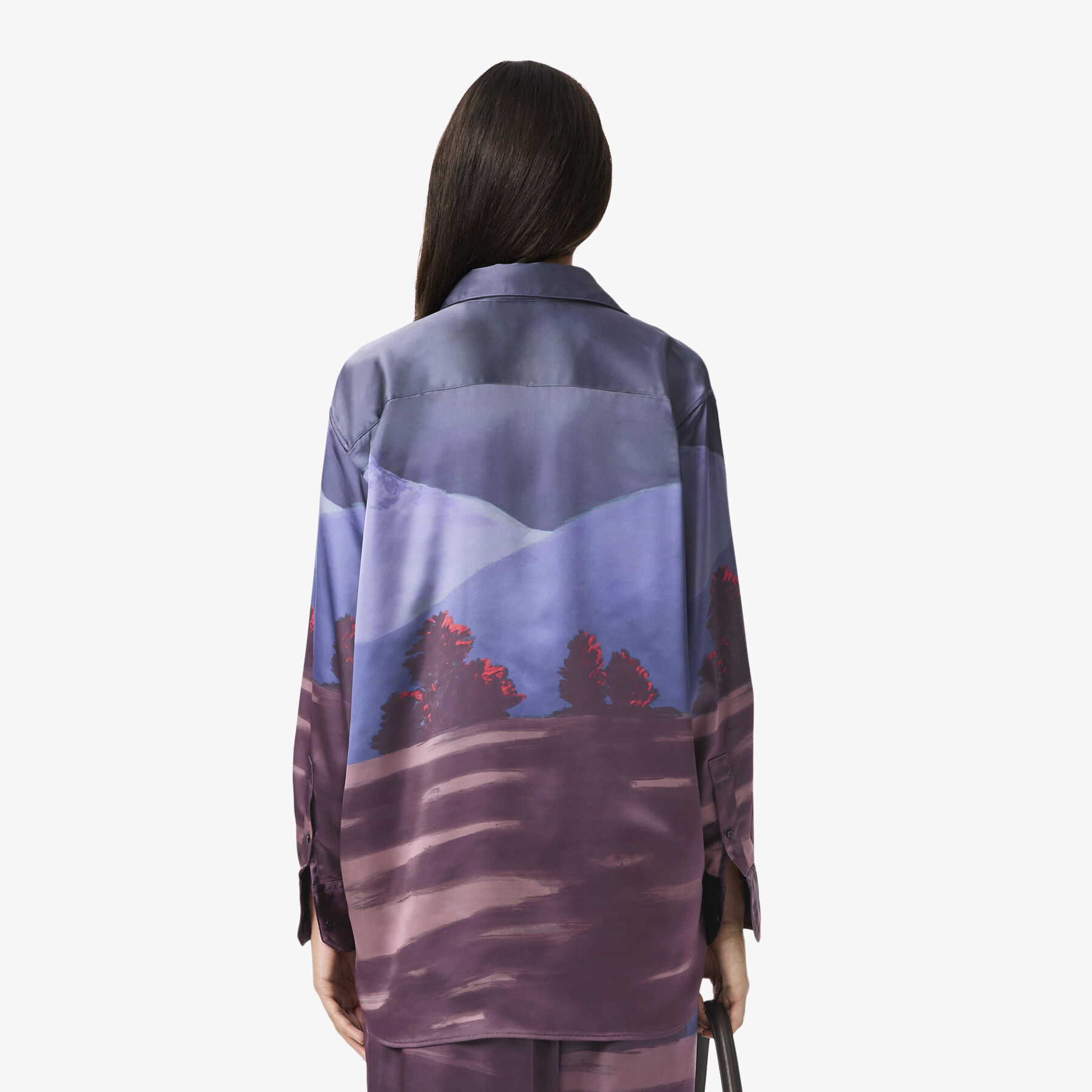 lacoste oversized landscape print satin shirt