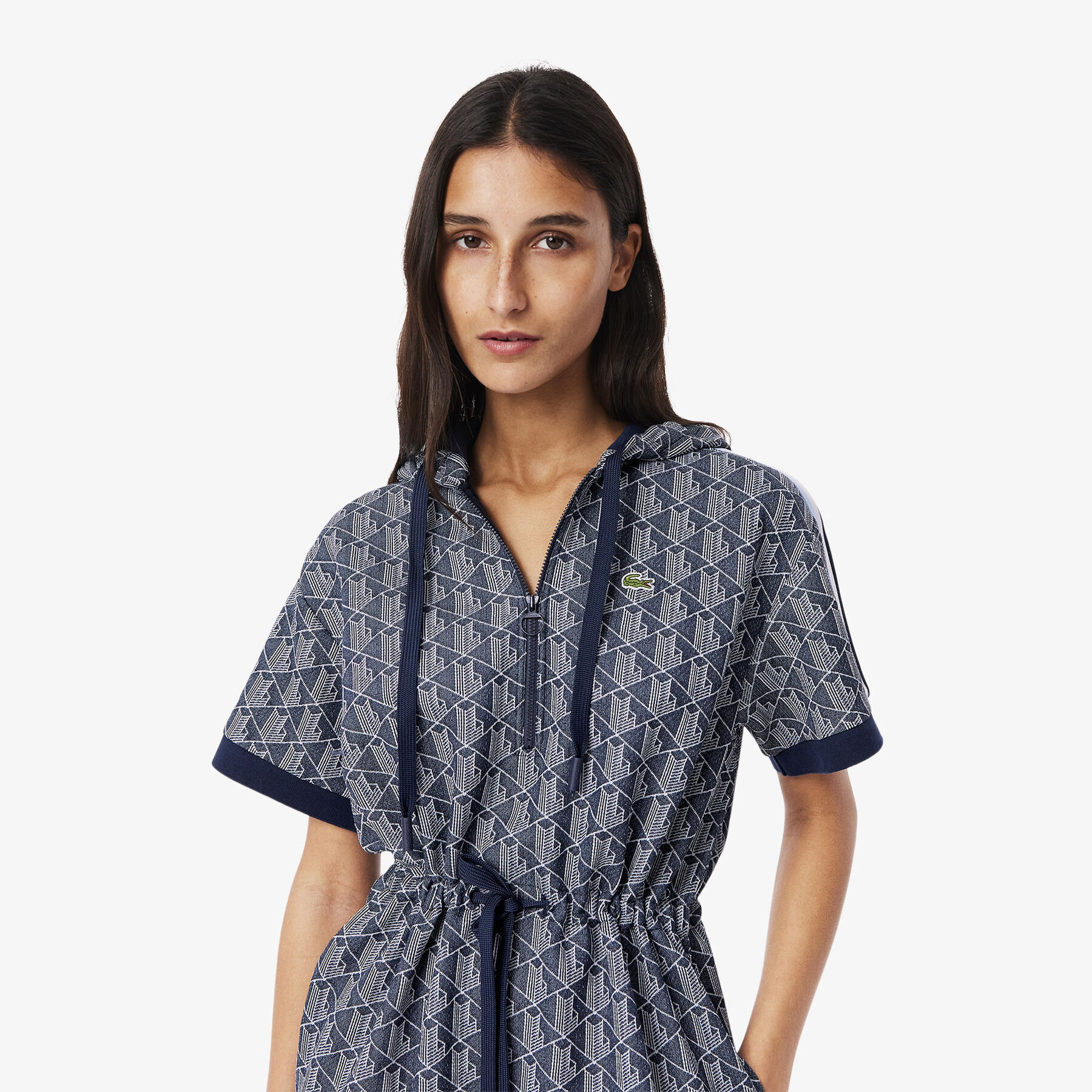 Jacquard Monogram Hoodie Dress lacoste jacquard monogram hoodie dress