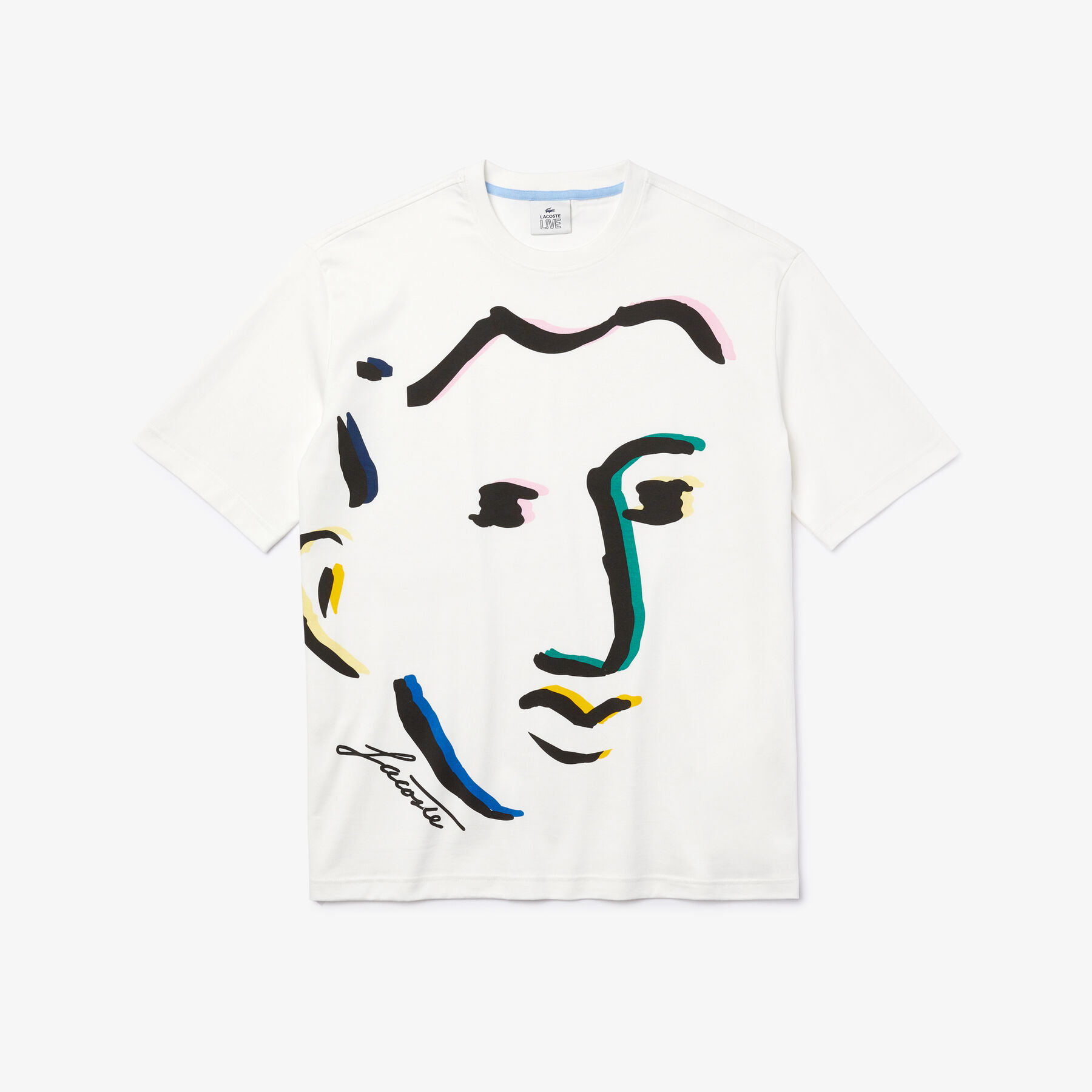 لاكوست تي شيرت قطن مع طبعة وجه مميزة من مجموعة lacoste live للجنسين