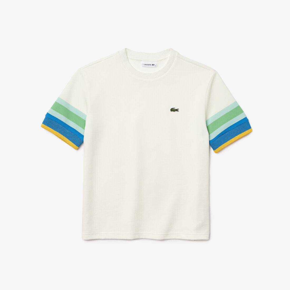 Women’s Crew Neck Striped Accents Honeycomb Cotton T-shirt Women’s Crew Neck Striped Accents Honeycomb Cotton T-shirt