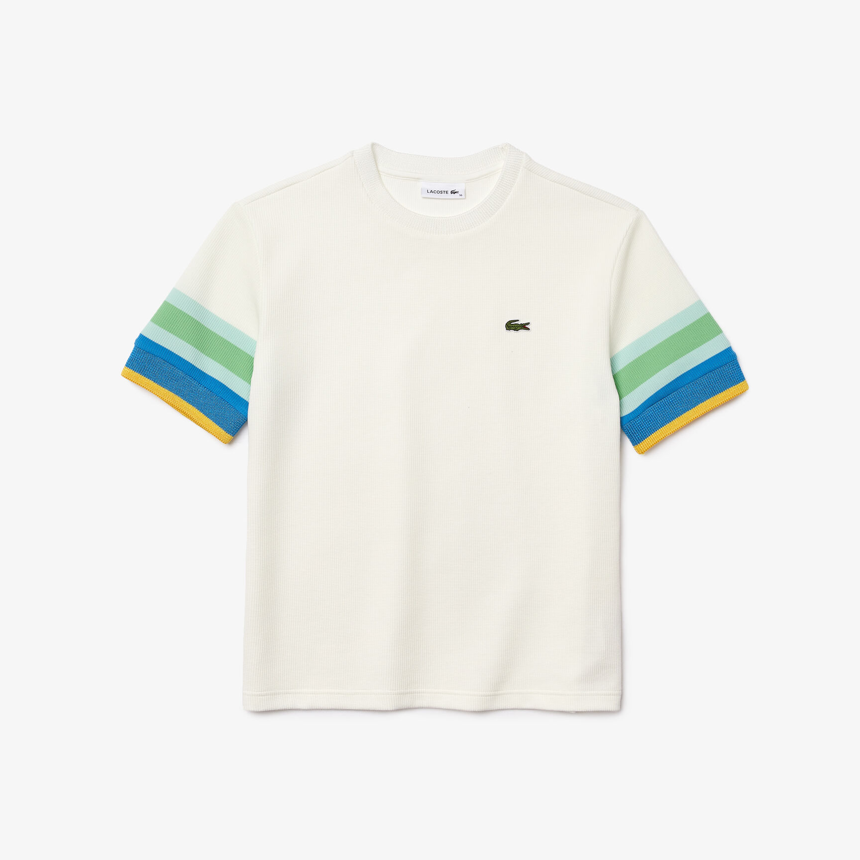 Women’s Crew Neck Striped Accents Honeycomb Cotton T-shirt Women’s Crew Neck Striped Accents Honeycomb Cotton T-shirt