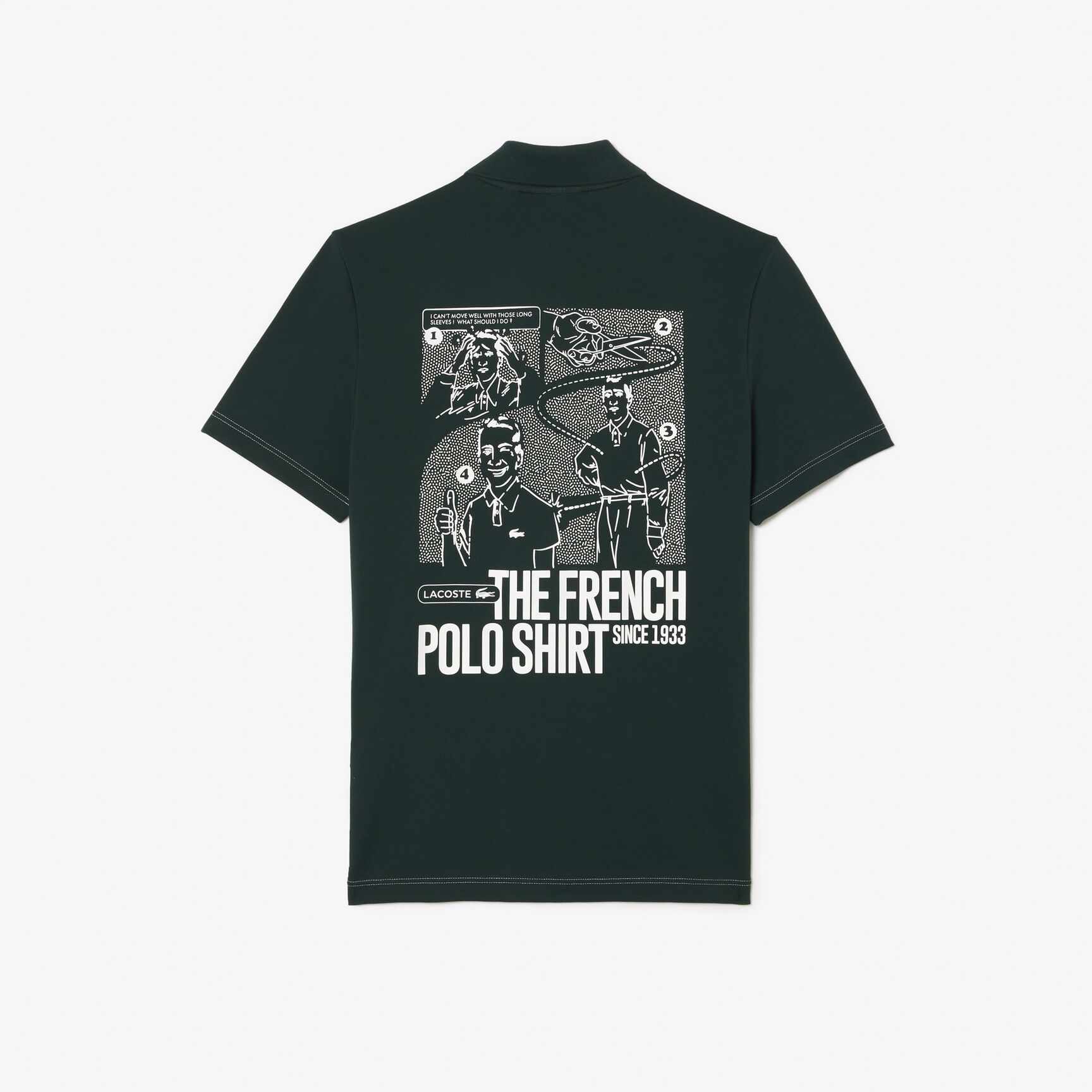 قميص بولو بطباعة أمامية وخلفية بحركة لاكوست