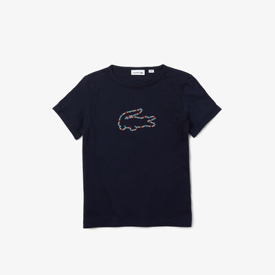 Girls' Coloured Crocodile Crew Neck Cotton T-shirt