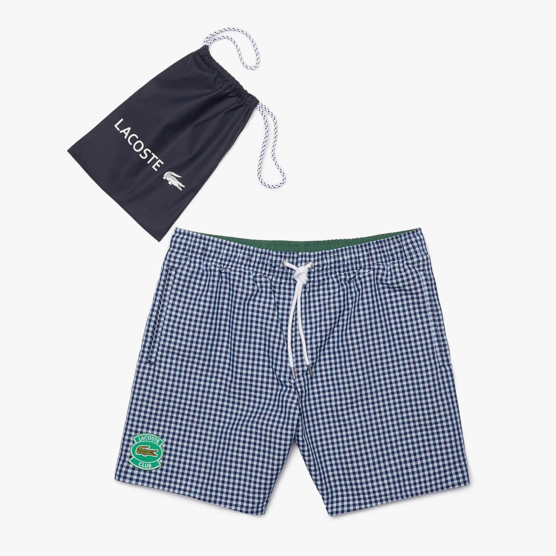 Men’s Mid-Length Gingham Check Cotton Blend Swimming Trunks lacoste men s mid length gingham check cotton blend swimming trunks