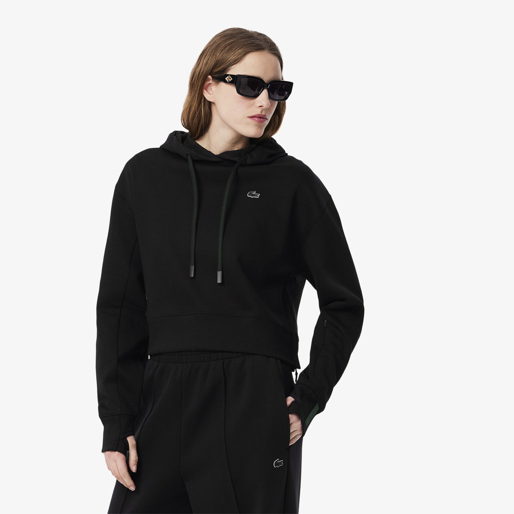 lacoste short cut cotton hoodie