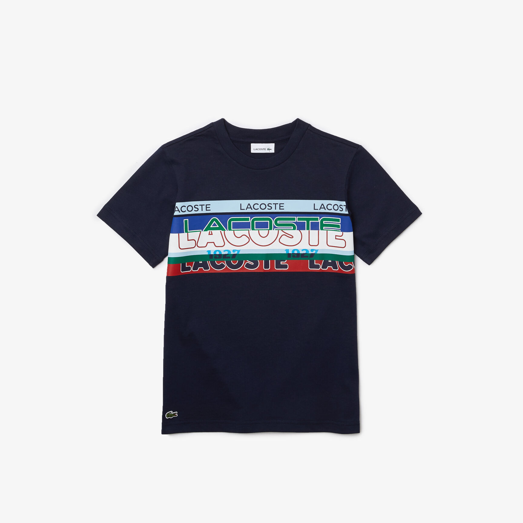 تيشيرت قطن بفتحة رقبة مستديرة وطبعة شعار لاكوست للأولاد