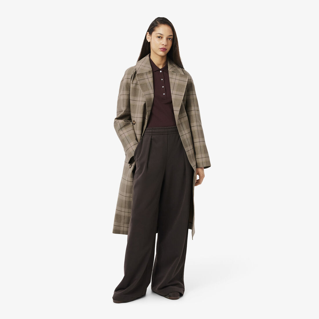 Water-Repellent Plaid Wrap Coat