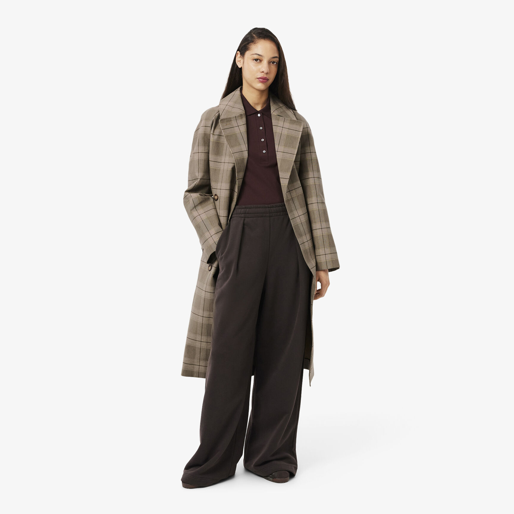 Water-Repellent Plaid Wrap Coat