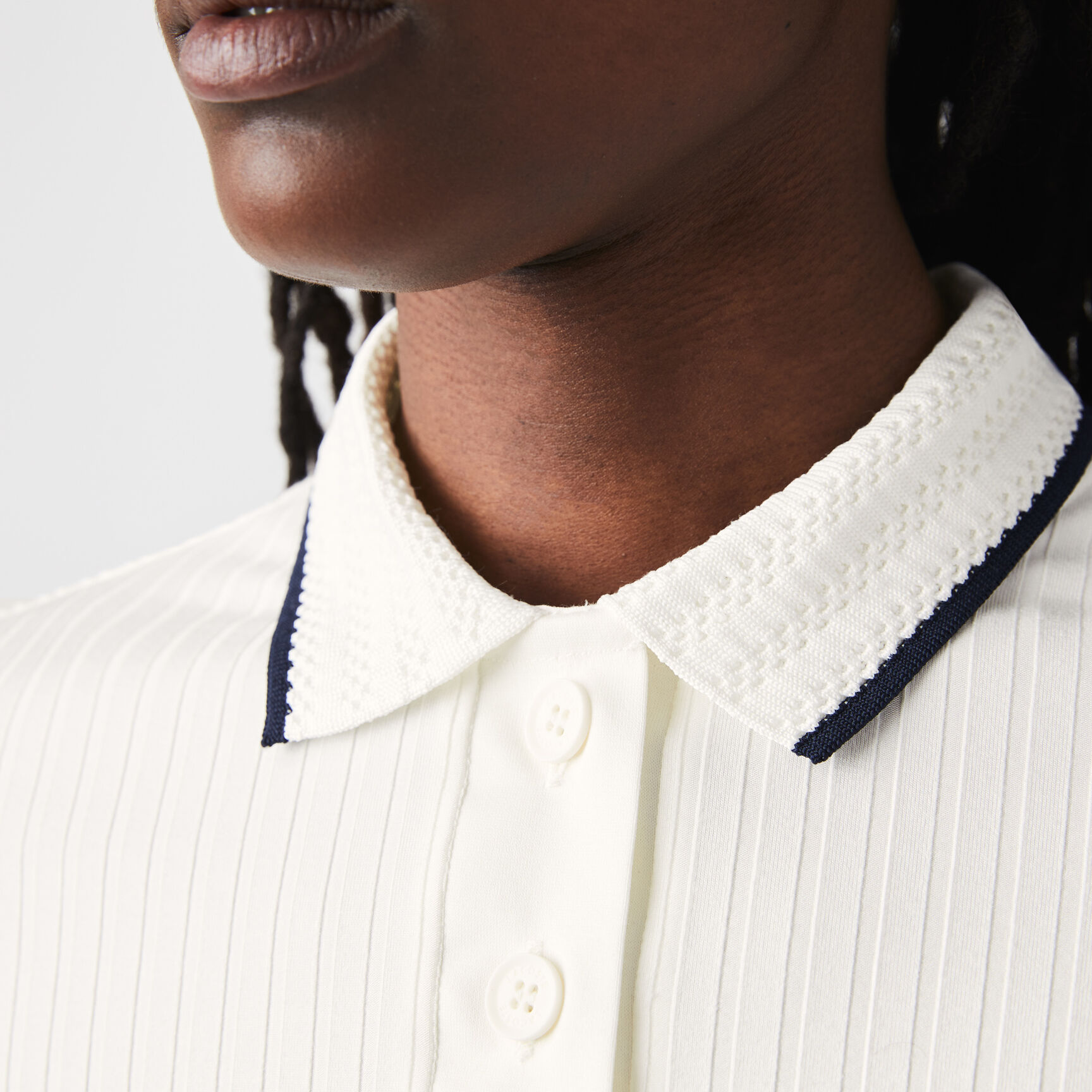 Women's Lacoste Slim Fit Crochet Collar Ribbed Polo Shirt