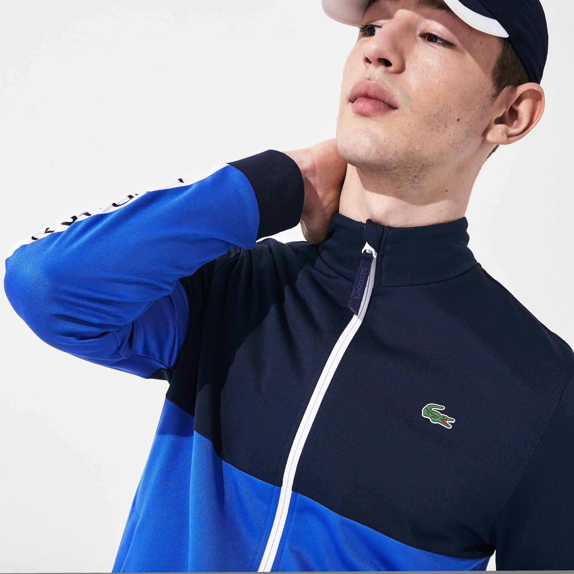 Men's lacoste sport colourblock clearance resistant piqué zip sweatshirt