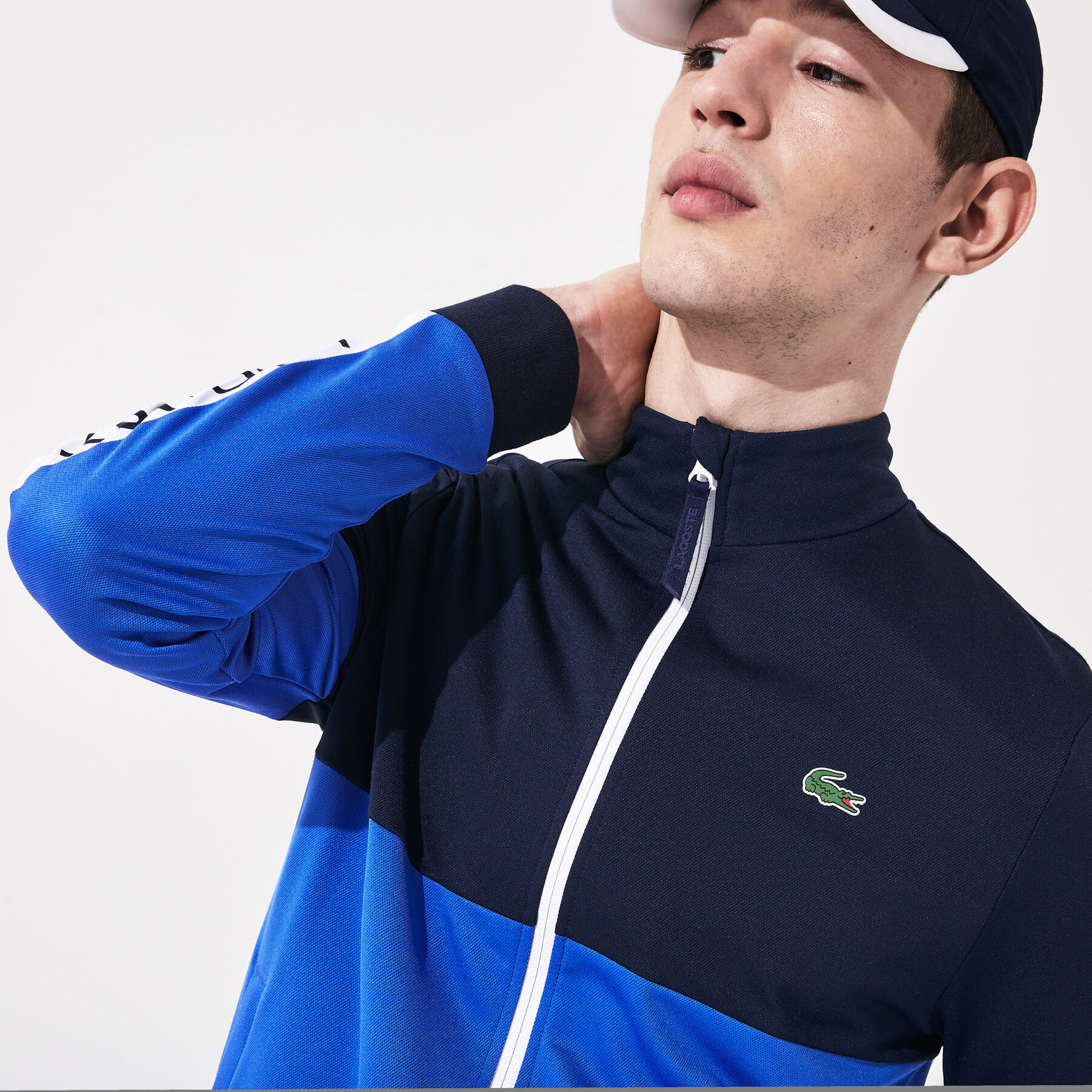 men s lacoste sport colourblock resistant piqu  zip sweatshirt