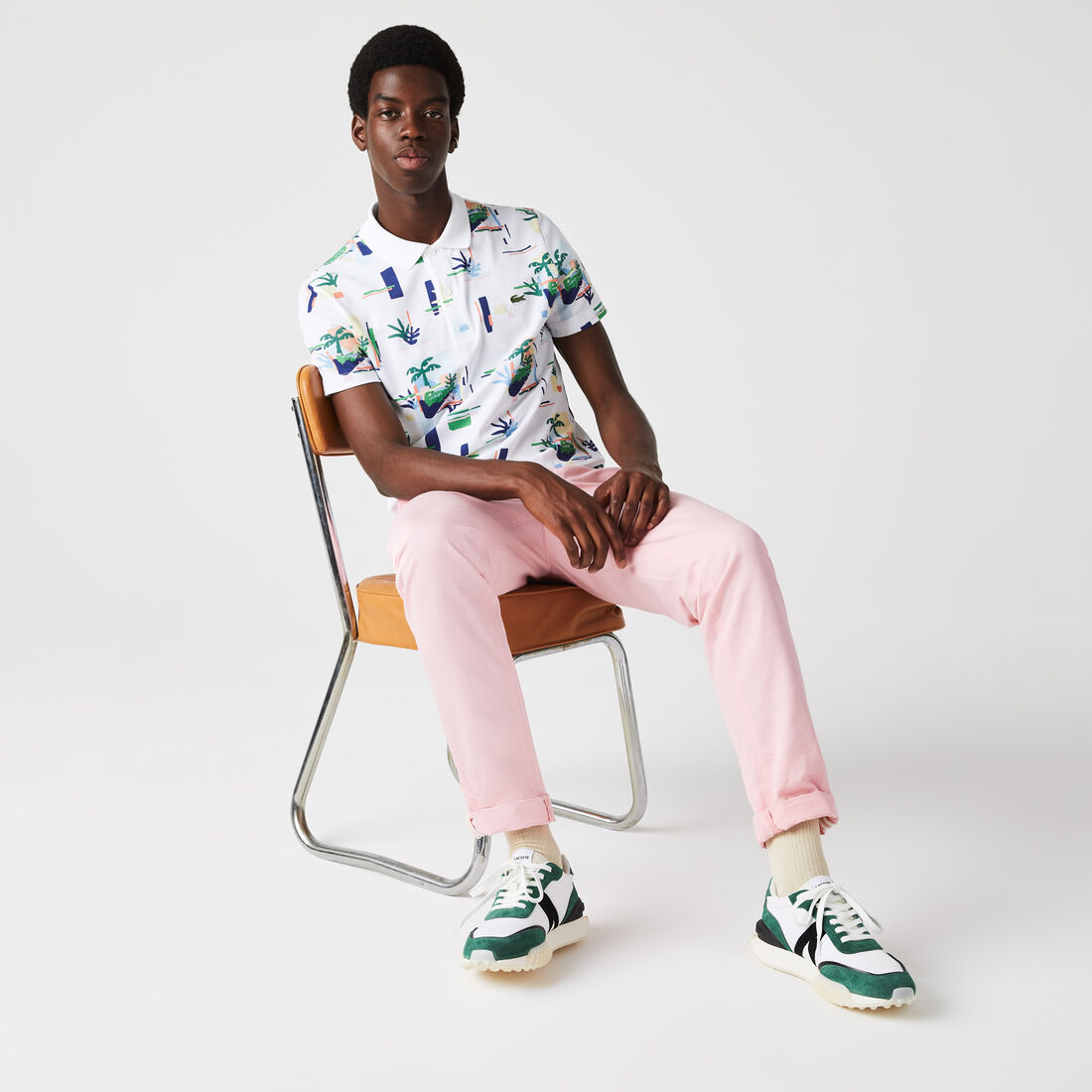 تيشيرت بولو لاكوست مطبوع قطن بيكيه بقصة عادية للرجال