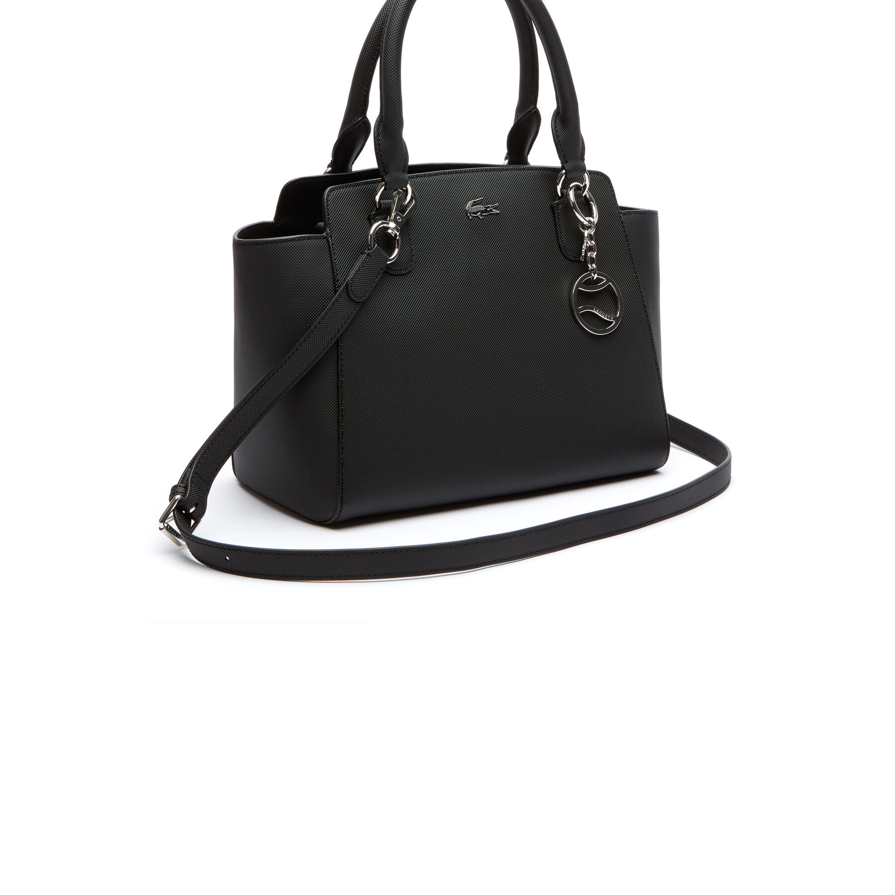 lacoste women s daily classic gusseted coated piqu  canvas tote
