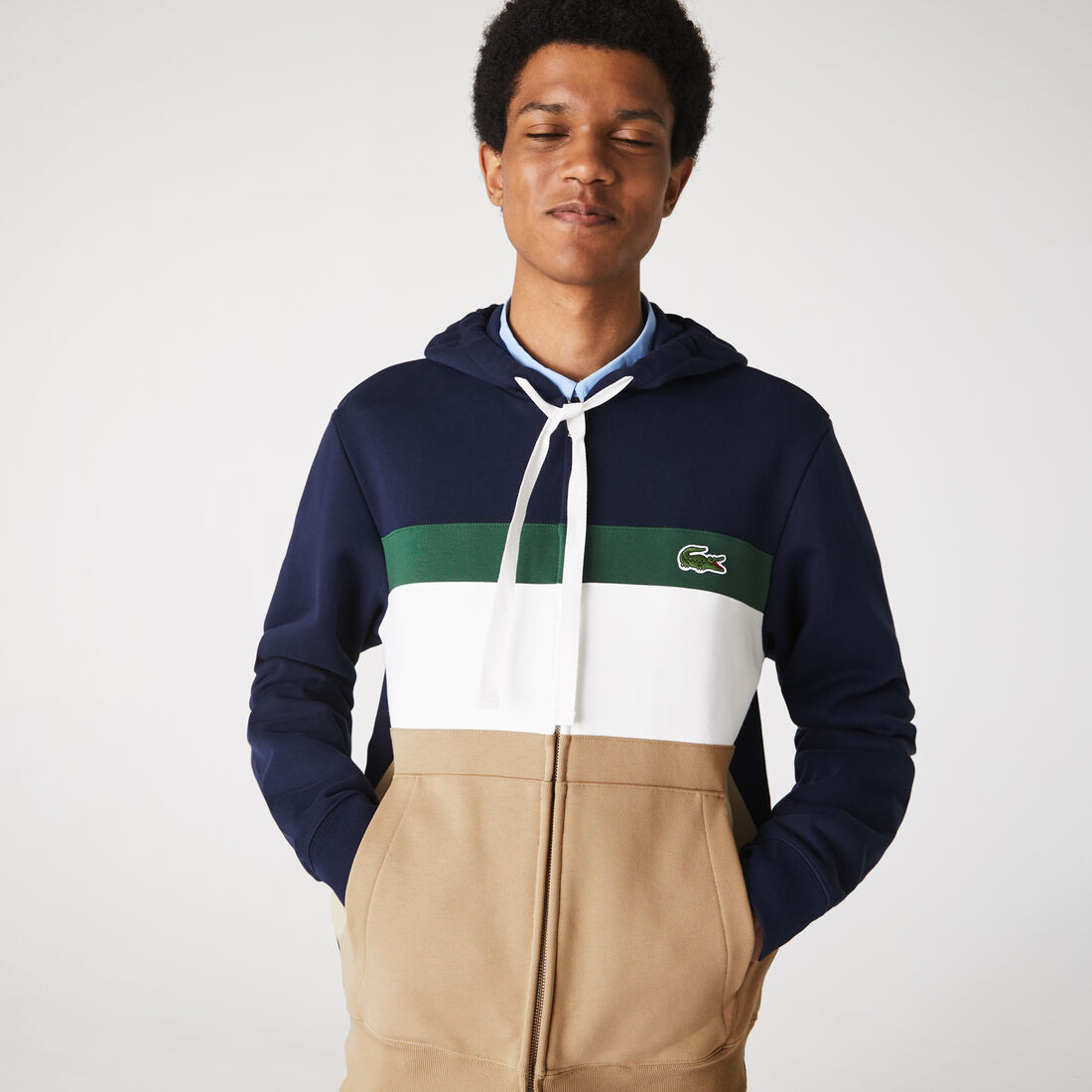 Men's Colourblock Fleece Zippered Hooded Sweatshirt